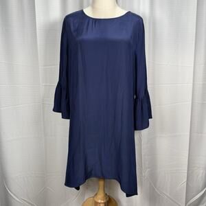 LaRoque Original 100% Silk Shift Dress Navy Blue Ruffle Sleeve Women's One Size